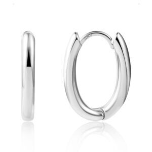 Small Oval Huggie Hoops Silver Earrings Women Hypoallergenic